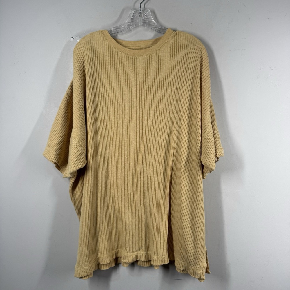 Vtg Gap Mens Sz XL Mustard Thermal Ribbed Knit Raglan‎ Stretchy Skater T-Shirt